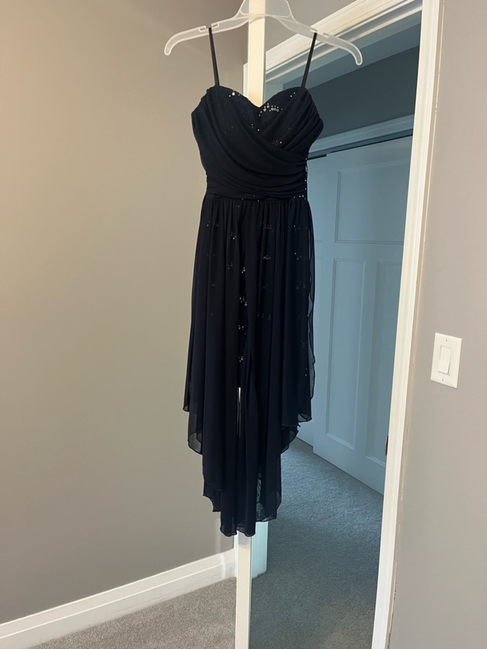 City Triangles Navy Beaded High-Low Chiffon Dress